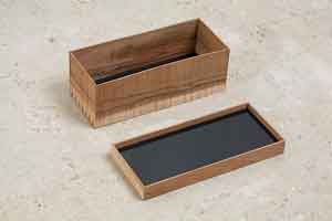 Buan, Night; acacia, black glass, 28.4x12.10cm 