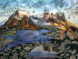 "An Introduction of Sorts", oil and ink on canvas