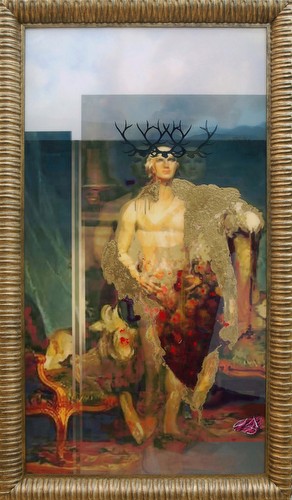 I am a happy girl in a bad mood.<br/>digital image on panel, oil, enamel,resin, frame<br/>188x138cm, 74x54in, 2012<br/>