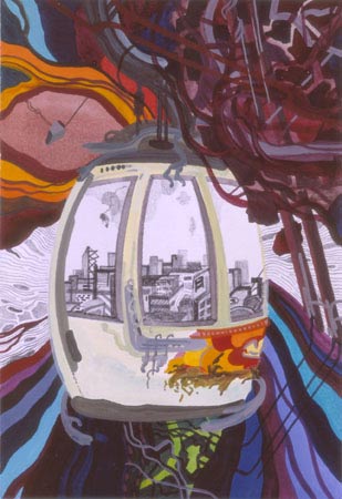 Franz Ackermann, Mental Map: hanging, 2003<br/>watercolour on paper<br/>19 x 13 cm, � Meyer Riegger<br/>