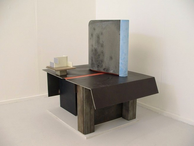 Where We Are Now    <br/>cast stone, painted bronze and mild steel  <br/>100x60x90 cm<br/>